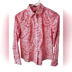 Talbots Red and White Paisley Wrinkle Resistant Button Down Shirt--Size 2P